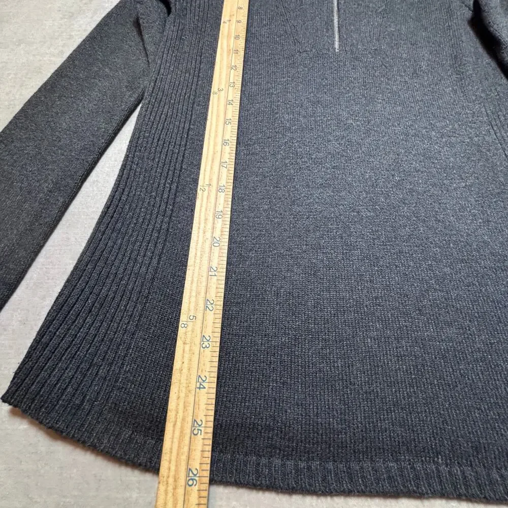 Eddie Bauer Women Sweater M Dark Gray Ribbed Quarter Zip Minimalist Quiet Luxury